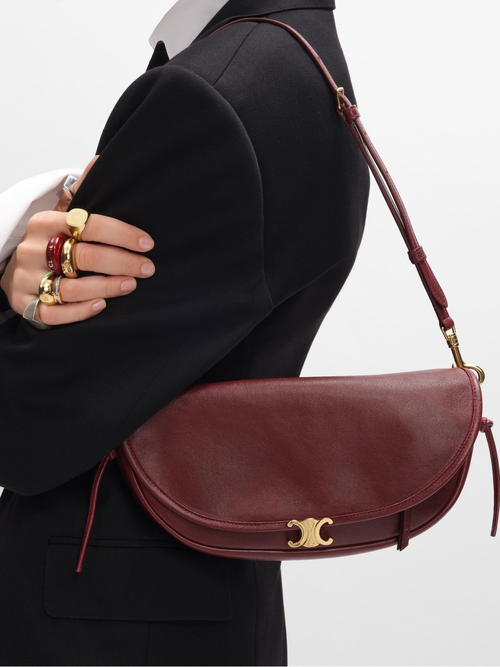 Celine Triomphe Half-Moon in Bordeaux with Gold Hardware - Picture 3 of 11